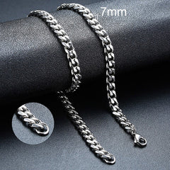 7mm stainless steel curb chain necklace with lobster clasp, sleek men's jewelry gift