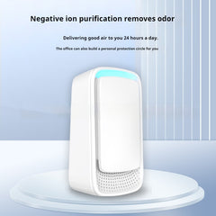 White negative ion air purifier with blue light, removes odors, ideal for home or office use