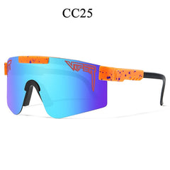 Viper CC25 sport sunglasses with blue-purple gradient lens and orange speckled arms, ideal for outdoor activities
