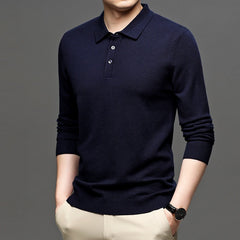 Men's navy blue long sleeve polo shirt, casual knitwear for everyday wear