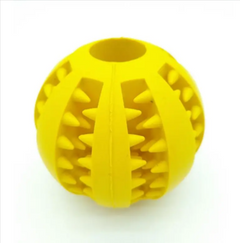 Bright yellow textured dog chew toy ball with spike patterns for interactive play