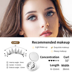 EM07 false eyelashes with 50° curl, 6-11mm length, ideal for exquisite makeup looks