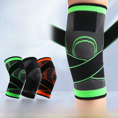 Black and neon green knee brace with adjustable straps for support and compression