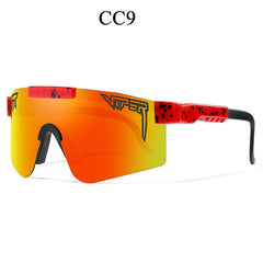 Viper CC9 sport sunglasses with red speckled frame and gradient orange lens, ideal for active lifestyles