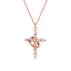 Rose gold cross necklace with sparkling clear stones, elegant and timeless gift for loved ones