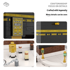 Detailed LEGO-style Kaaba model with gold accents, lanterns, and intricate brickwork for Islamic home decor