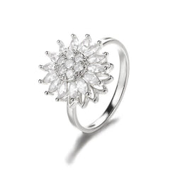 Sparkling sunflower ring with clear crystals, perfect gift for her