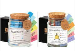 Color-coded Bible verse jars with cork lids, perfect for inspirational gifts and emotional support
