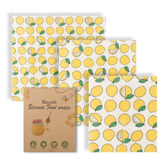 Reusable beeswax food wraps with lemon pattern, eco-friendly and biodegradable kitchen essentials