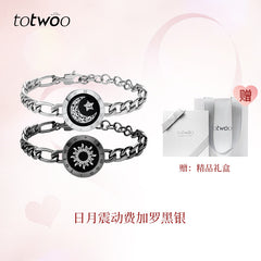 totwoo sun and moon charm bracelets with gift box, black silver design for couples or friends