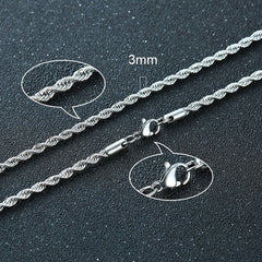 3mm silver rope chain necklace with lobster clasp, elegant gift for family