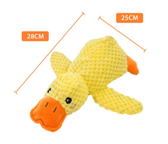 Yellow knitted duck plush toy, 28cm long, soft pet chew toy for dogs, cute gift idea