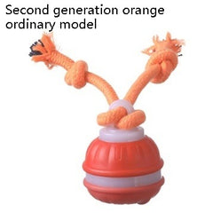 Orange rope dog toy with ball base, durable chew toy for pets