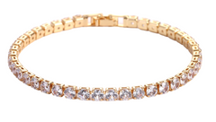 Elegant gold tennis bracelet with sparkling clear crystals, perfect gift for her