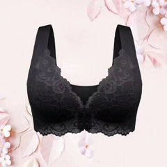 Black lace bra with floral trim, elegant women's lingerie for gifts