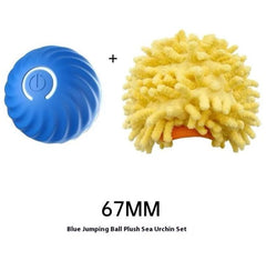 Blue 67mm jumping ball plus yellow plush sea urchin toy set for kids