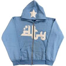 Blue zip-up hoodie with white star and graphic design, cozy casual wear for kids or teens