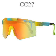 Viper CC27 sport sunglasses with gradient orange-yellow lenses and blue-green frames, ideal for outdoor activities.
