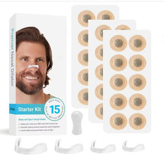 Nasal dilator starter kit with adhesive strips and nose clips for better breathing during sleep and sports
