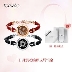 Sun and moon charm bracelets with braided leather straps, gift set with luxury packaging