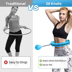 28-knot hula hoop vs traditional hoop: secure fit, never drops, for waist up to 63in