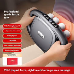 Professional grade fascia gun with eight heads for deep tissue massage and muscle relief
