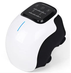 White and black wrist massager with touch controls and blue accent line