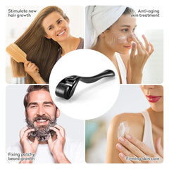 Black derma roller for hair growth, beard care, and anti-aging skin treatment