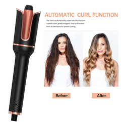 Automatic curling iron with titanium coating, before and after hair styling results
